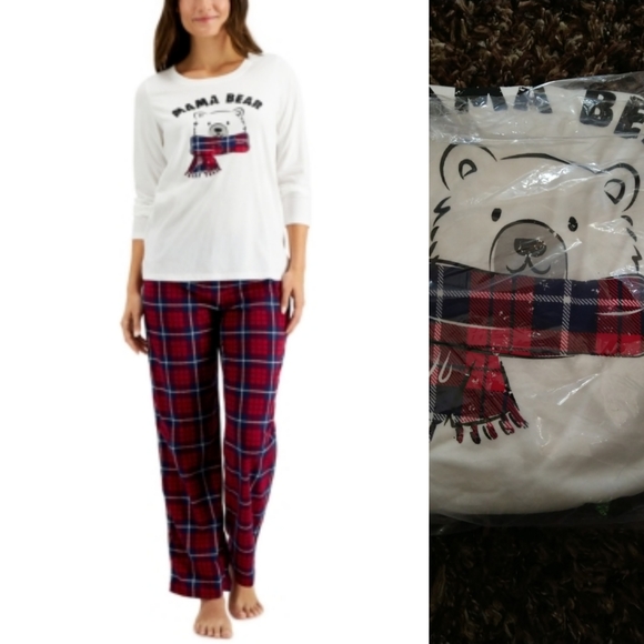 Bear plaid family PJ set medium white red - Picture 1 of 4